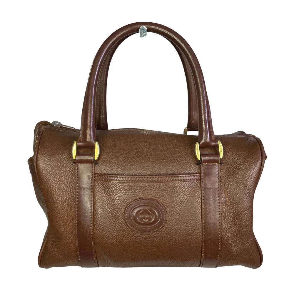 Vintage Gucci Brown Leather Boston Doctor Bag GG Logo Top Handle